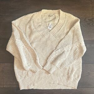 American Eagle Outfitters Cream V-Neck Sweater